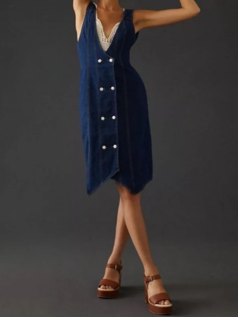 Pilcro Dark Navy Denim Button-Front Mini Dress